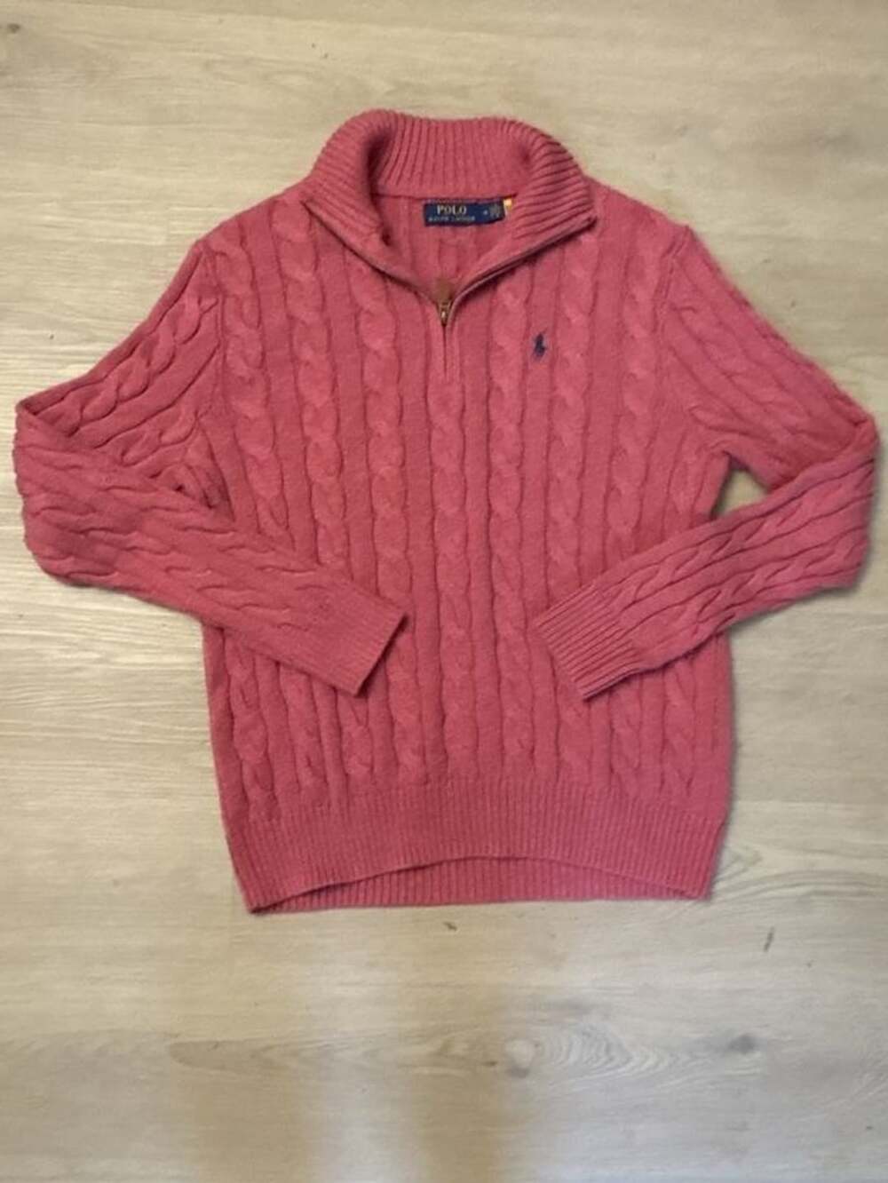 Polo Ralph Lauren Cable Knit Quarter-Zip Sweater Size M Pink Cotton